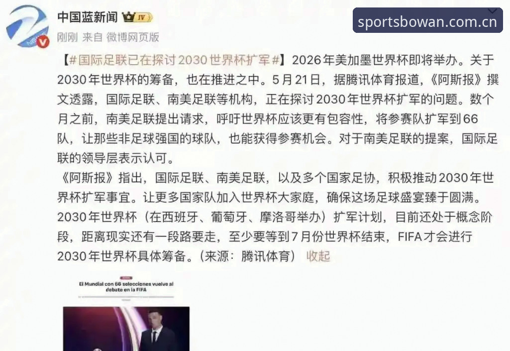 博万体育官方版官方下载 世界杯扩军至66队?中国男足能否搭上2030年这趟末班车?